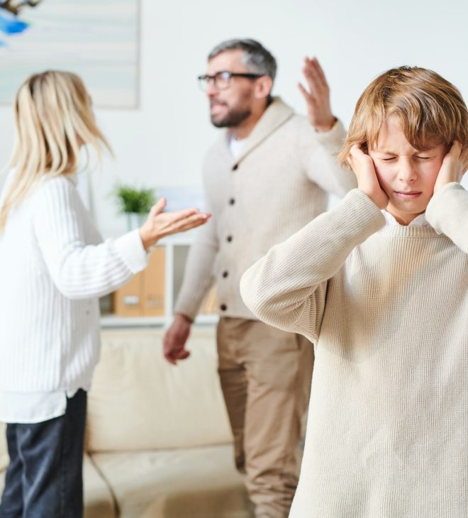Distraught son suffering from parents conflict